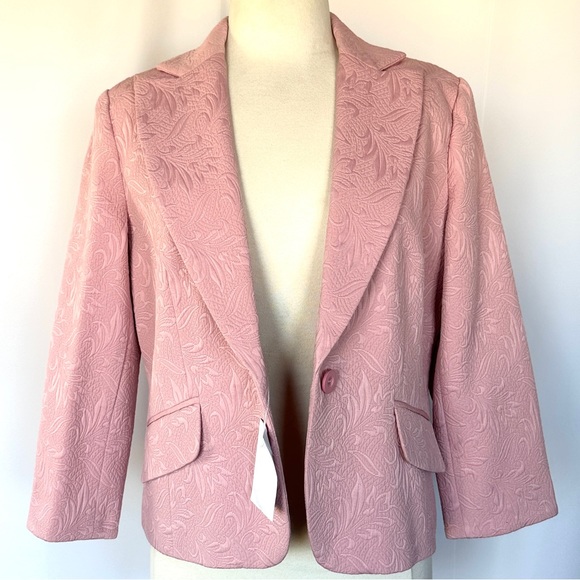 VTG CAMI NYC QUILTED JACQUARD FLORAL BOXY CROP 3/4 SLEEVE BLAZER JACKET Sz10/12 - Picture 3 of 13